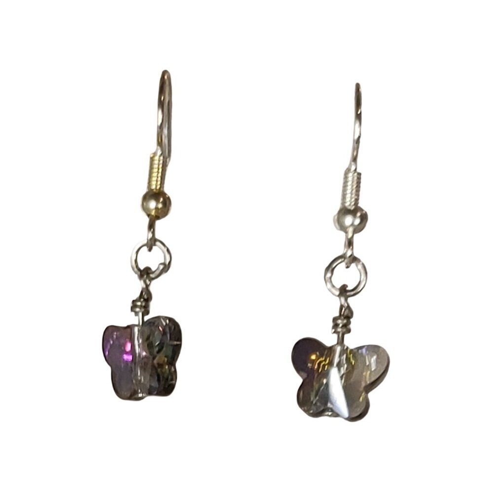 NEW Handmade/Homemade Butterfly Earrings Gray/Gray with Oil Slick Colors Shine